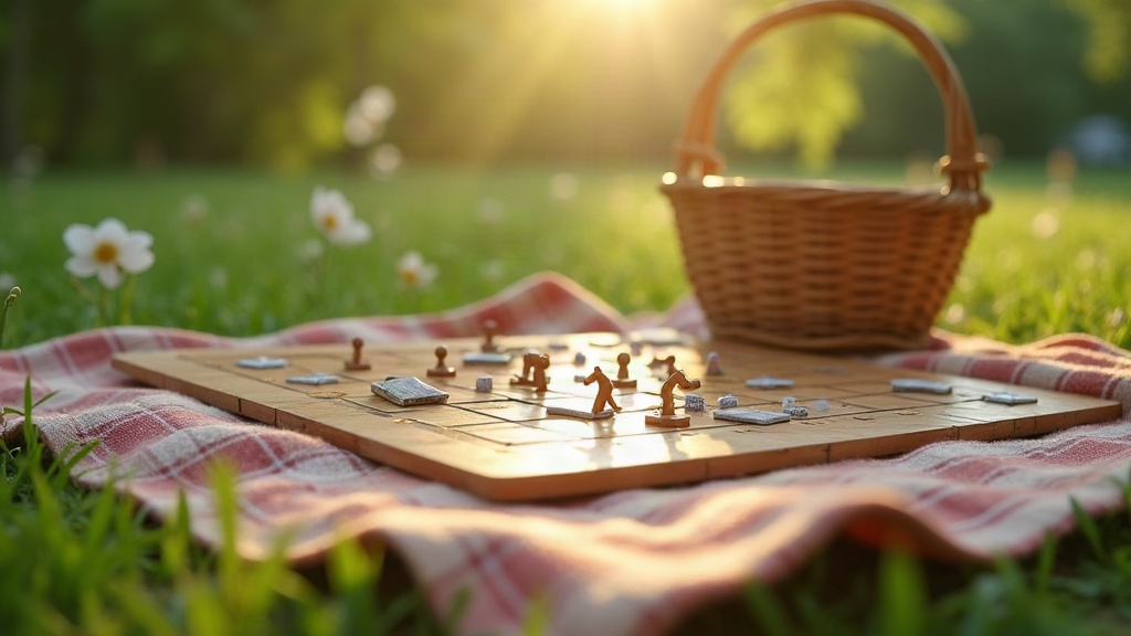 Juegos de construcción de motor para picnic de primavera en manta